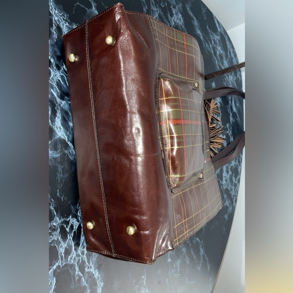 PATRICIA NASH Handbag Toscano Tote Autumn Plaid Leaf Logo Tote Bag AUTHENTIC - Picture 11 of 13